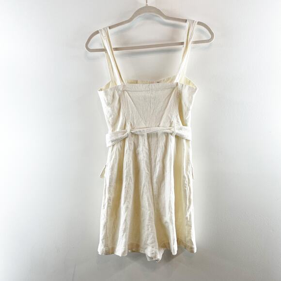 House of Harlow Linen Square Neck Belted Romper White 4 - Picture 6 of 10